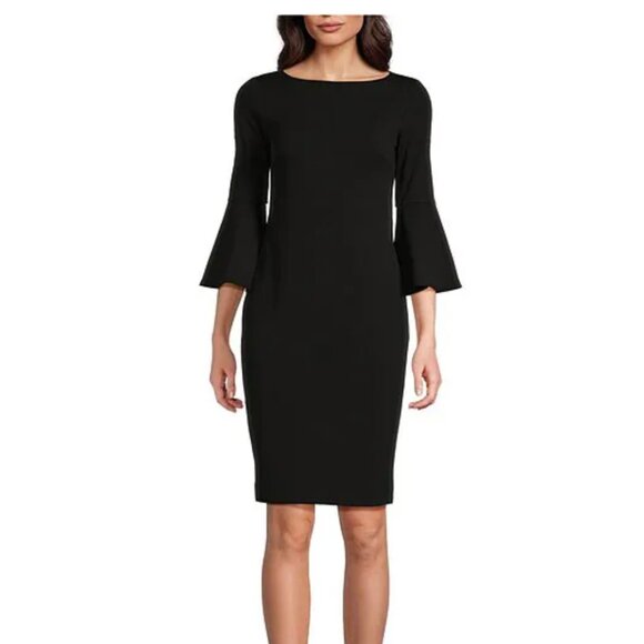 Calvin Klein 3/4 Bell Sleeve Boat Neck Sheath Dress - Picture 1 of 8